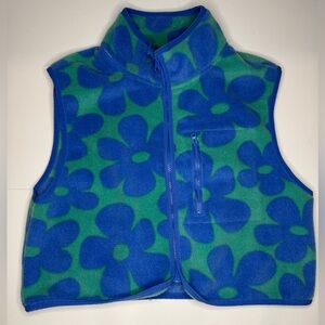 PacSun Blue Green Floral Fleece Vest Zip Up Retro Y2K Flower Print Size Small
